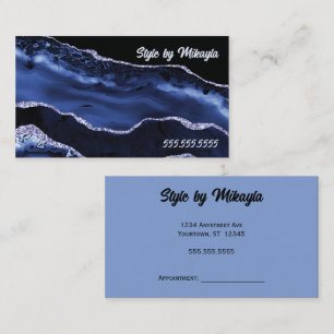 Cartão De Visita Estilo de Cabelo e Unhas de Mármore Preto e Azul B