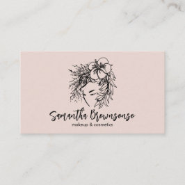 Cartão De Visita Estilo de Cabelo Floral Minimalista Rosa Maquiagem