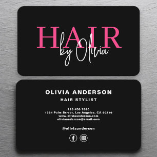 Cartão De Visita Estilo de Cabelo Rosa Quente Negrito Moderno