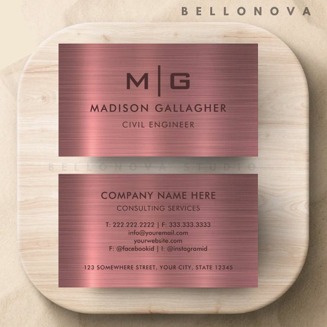 Cartão De Visita Estilo de Metal Puro, Rosa Personalizado, Profissi (Custom Pink Purple Metal Style Professional Business Card)