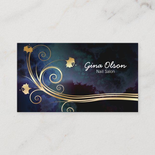 Cartão De Visita Estilo de Moda Dourada de Beleza Salônica Nail (Frente)