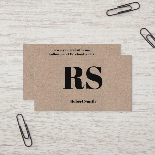 Cartão De Visita Estilo de Papel Kraft do Monograma Moderno (Frente/Verso In Situ)