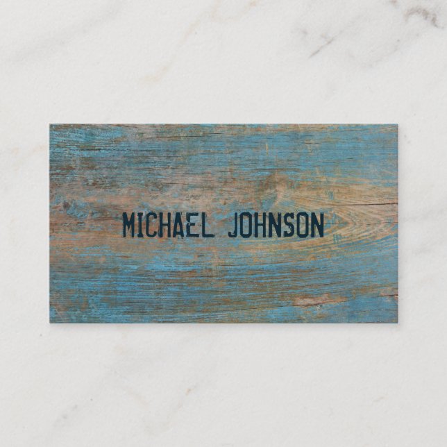 Cartão De Visita Estilo de pia batismal azul de madeira rústico do (Frente)