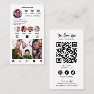 Cartão De Visita Estilo do Instagram Código Qr Branco Elegante Mode