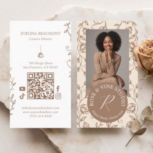 Cartão De Visita Estilo Elegante Foto Floral de Monograma de Flores
