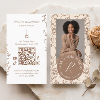 Cartão De Visita Estilo Elegante Foto Floral de Monograma de Flores