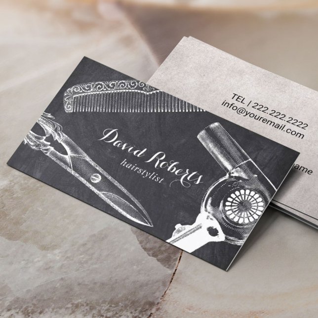 Cartão De Visita Estilo Escuro do Cabelo do Secador de Cabelo com T (Criador carregado)