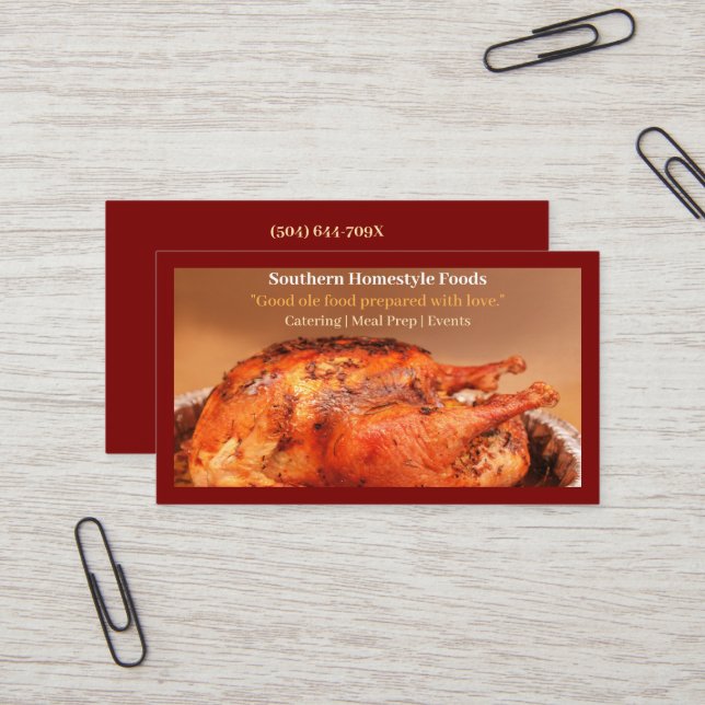Cartão De Visita Estilo Escuro Vermelho Revestido Comidas Preparada (Frente/Verso In Situ)