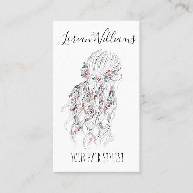Cartão De Visita Estilo Floral de Cabelo Branco Branco Branco Moder (Frente)