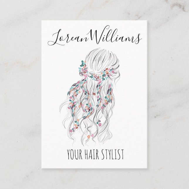 Cartão De Visita Estilo Floral de Cabelo Branco Branco Branco Moder (Frente)