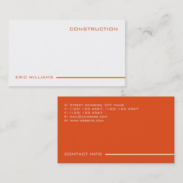 Cartão De Visita Estilo laranja elegante profissional moderno (Frente/Verso)