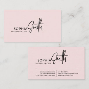 Cartão De Visita Estilo Moderno Rosa Beije Script Manuscrito