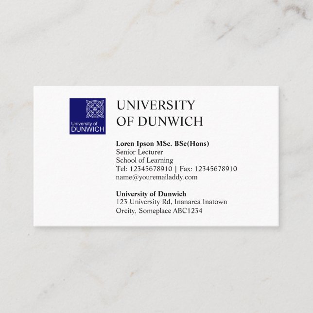 Cartão De Visita Estilo v2 da universidade (Frente)