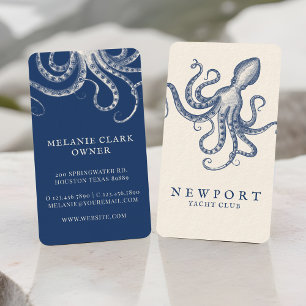 Cartão De Visita Estilo Vintage Gravado Octopus Ocean Náutico