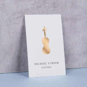 Cartão De Visita Estiloso Músico de Violino Dourado Minimalista 
