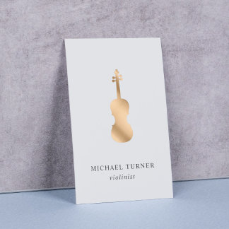 Cartão De Visita Estiloso Músico de Violino Dourado Minimalista