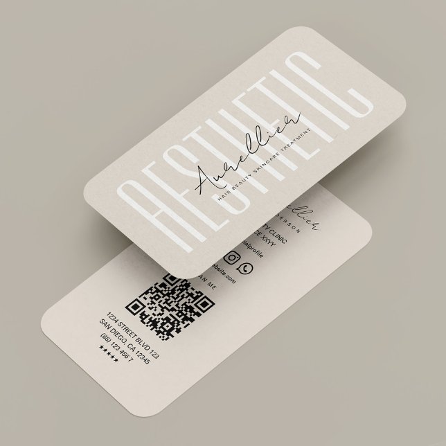 Cartão De Visita Estímulo de beleza moderna Aesidade estética Beige (Modern Beauty Stylist Aesthetic Sand Beige Business Card
)
