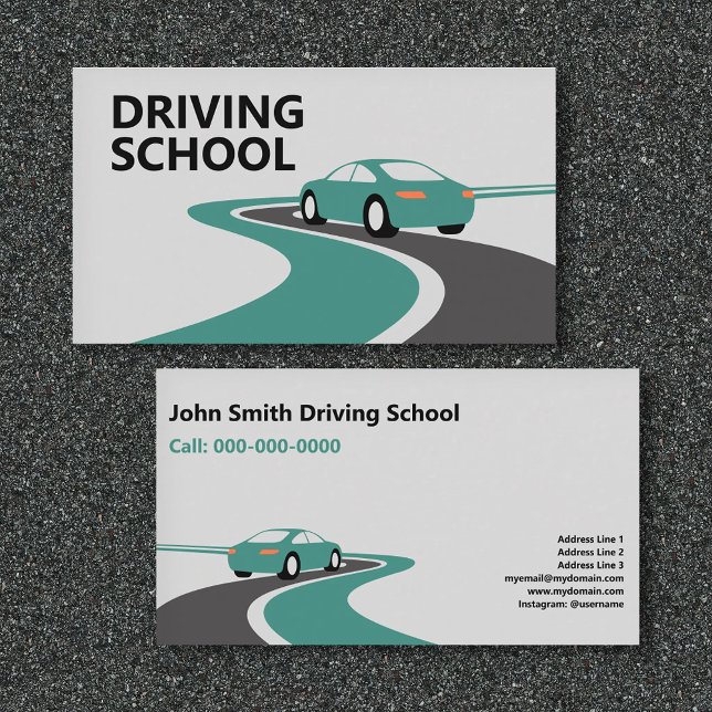 Cartão De Visita Estrada Curva - Auto Escola (Curving Road - Driving School Business Card)
