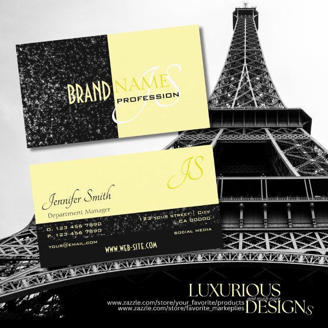 Cartão De Visita Estrelas brilhantes amarelas amarelas-chic pretas  (Criador carregado)