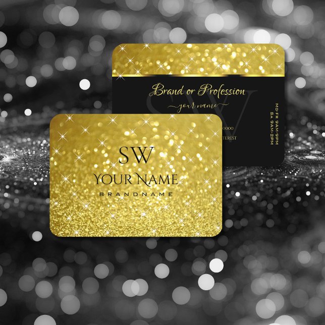 Cartão De Visita Estrelas brilhantes Douradas brilhantes e monogram (Criador carregado)