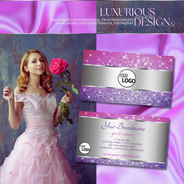 Cartão De Visita Estrelas brilhantes roxas roxas, cor-de-rosa, luxo (Criador carregado)