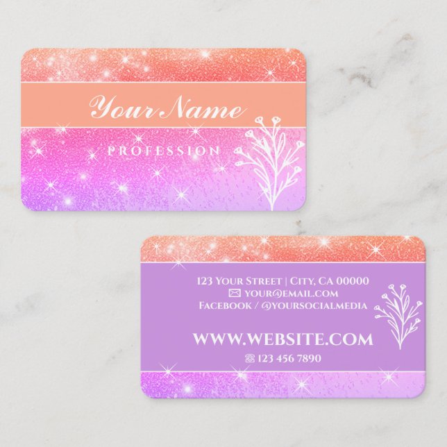 Cartão De Visita Estrelas com brilho rosado púrpura de luxo (Frente/Verso)