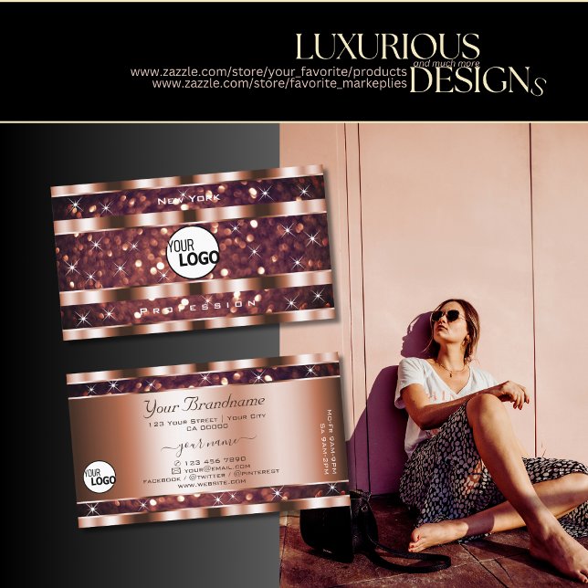 Cartão De Visita Estrelas de brilho com brilho Dourado do Rosa de l (Criador carregado)