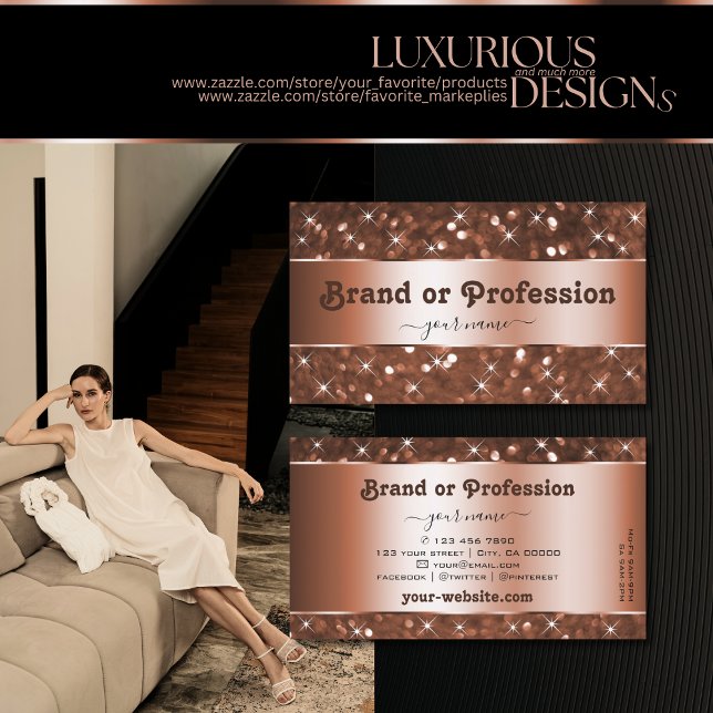 Cartão De Visita Estrelas de brilho Dourado Elegante de Rosa brilha (Criador carregado)