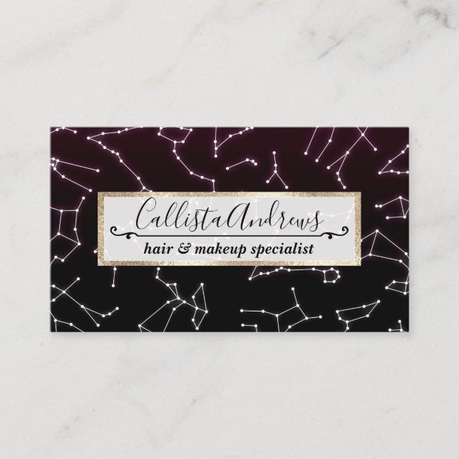 Cartão De Visita Estrelas de constelação de Zodiac Branco e Roxo Lu (Frente)