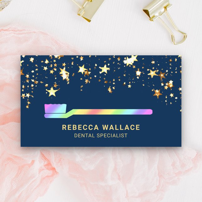 Cartão De Visita Estrelas Douradas Confetti Rainbow Toothbrush Dent (Criador carregado)