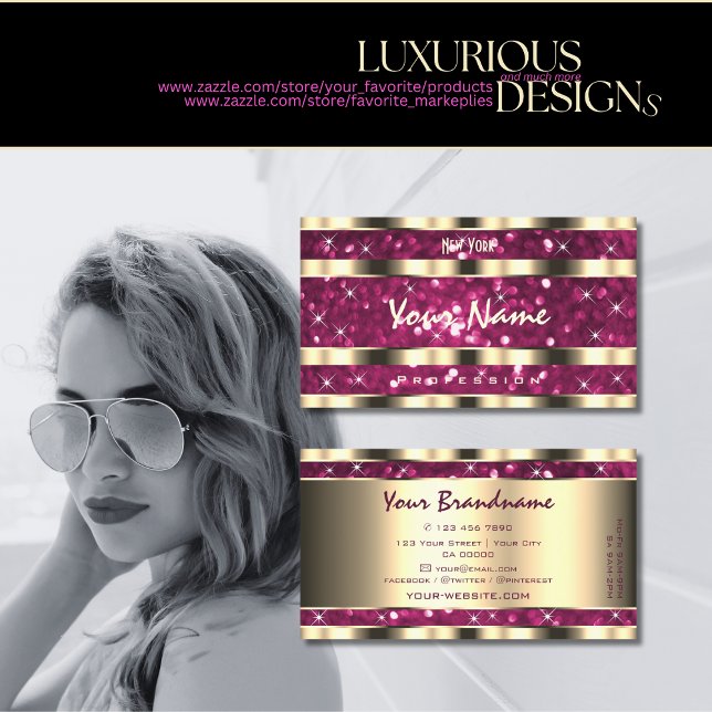 Cartão De Visita Estrelas Douradas cor-de-rosa brilhantes brilhante (Criador carregado)