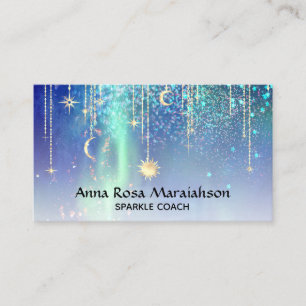 Cartão De Visita *~* Estrelas Douradas do Sol brilham Lua Celestial