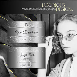 Cartão De Visita Estrelas e Iniciais de Luxo Silver Sparkle