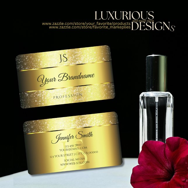 Cartão De Visita Estrelas e Iniciais Glamor Sparkle Dourados (Criador carregado)