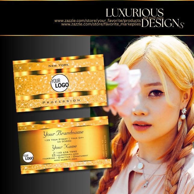 Cartão De Visita Estrelas e logotipos brilhantes de laranja brilhan (Criador carregado)