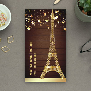 Cartão De Visita Estrelas Glam Confete Folha Dourada Torre Eiffel P