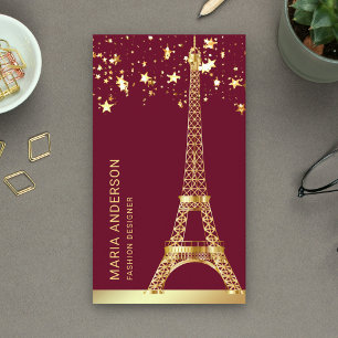 Cartão De Visita Estrelas Glam Confete Folha Dourada Torre Eiffel P