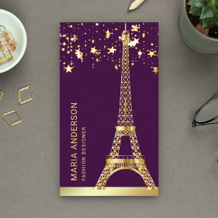 Cartão De Visita Estrelas Glam Confete Folha Dourada Torre Eiffel P