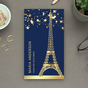 Cartão De Visita Estrelas Glam Confete Folha Dourada Torre Eiffel P
