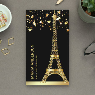 Cartão De Visita Estrelas Glam Confete Folha Dourada Torre Eiffel P