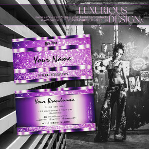 Cartão De Visita Estrelas Luminosas Glamor Roxo Glitter
