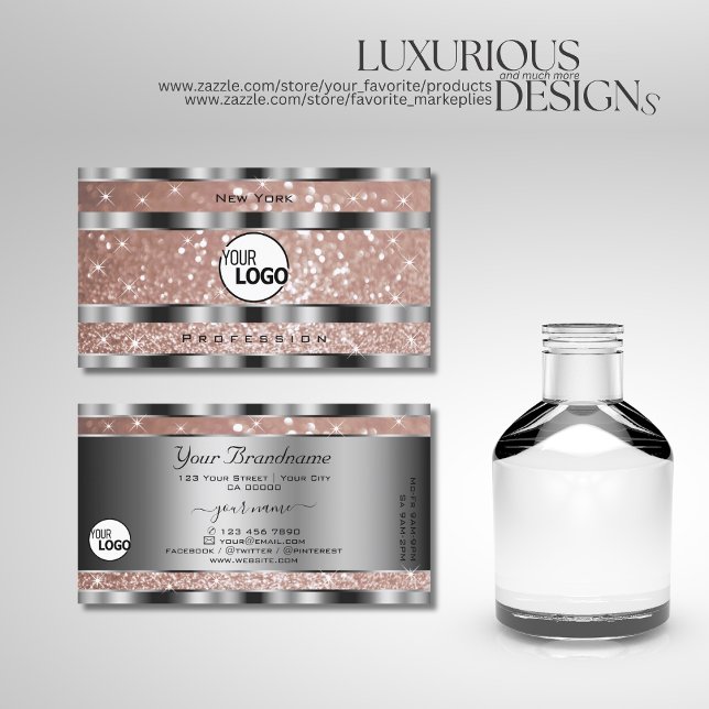 Cartão De Visita Estrelas Luxuosas de Rosa com brilho Dourado e Pra (Criador carregado)