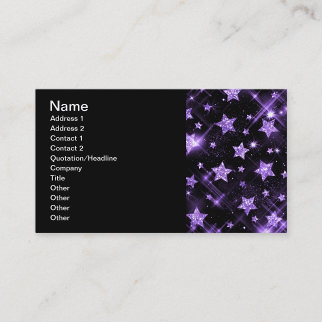 Cartão De Visita Estrelas roxas do brilho do negócio elegante (Frente)