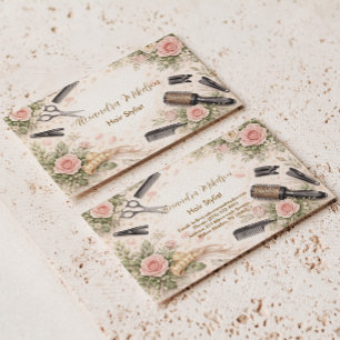 Cartão De Visita Estúdio de Cabelos Floral Elegante Negócios