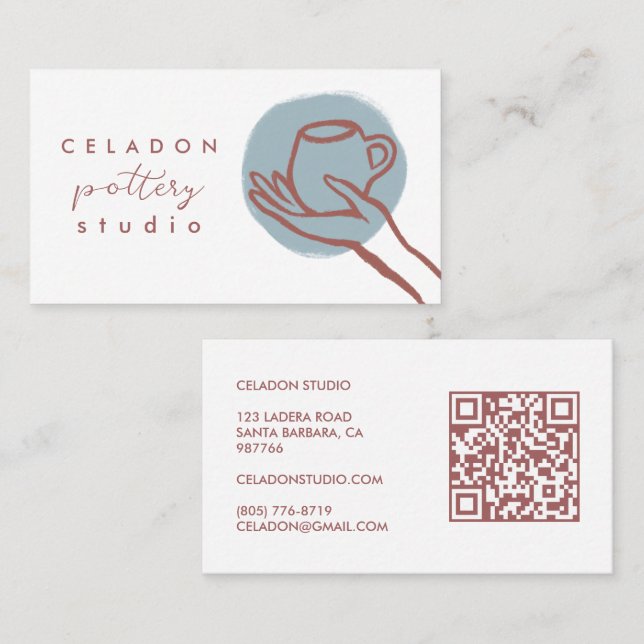Cartão De Visita ESTÚDIO DE CERÂMICA OLARIA Código QR Desenhado à M (Frente/Verso)