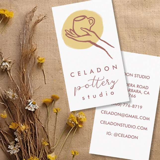 Cartão De Visita ESTÚDIO DE CERÂMICA OLARIA Elegante DESENHADO À MÃ (POTTERY Ceramics Studio Elegant Hand-drawn CUSTOM Business Card
)