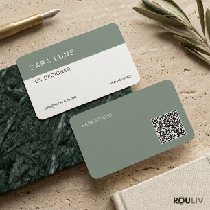 Cartão De Visita Estúdio de Design de Código QR Minimalista Sage Gr