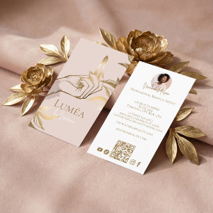 Cartão De Visita Estúdio de Maquiagem de Beleza Rosa Luxuoso Dourad