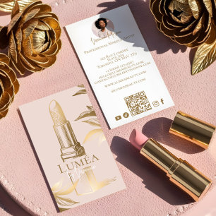 Cartão De Visita Estúdio de Maquiagem de Luxo Rosa Dourado Beleza A