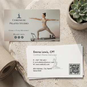 Cartão De Visita Estúdio de Pilates Comercial Cinza Natural
